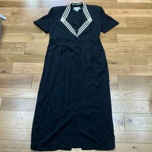 Vintage SL Fashions Elegant Black button down Dress with White details